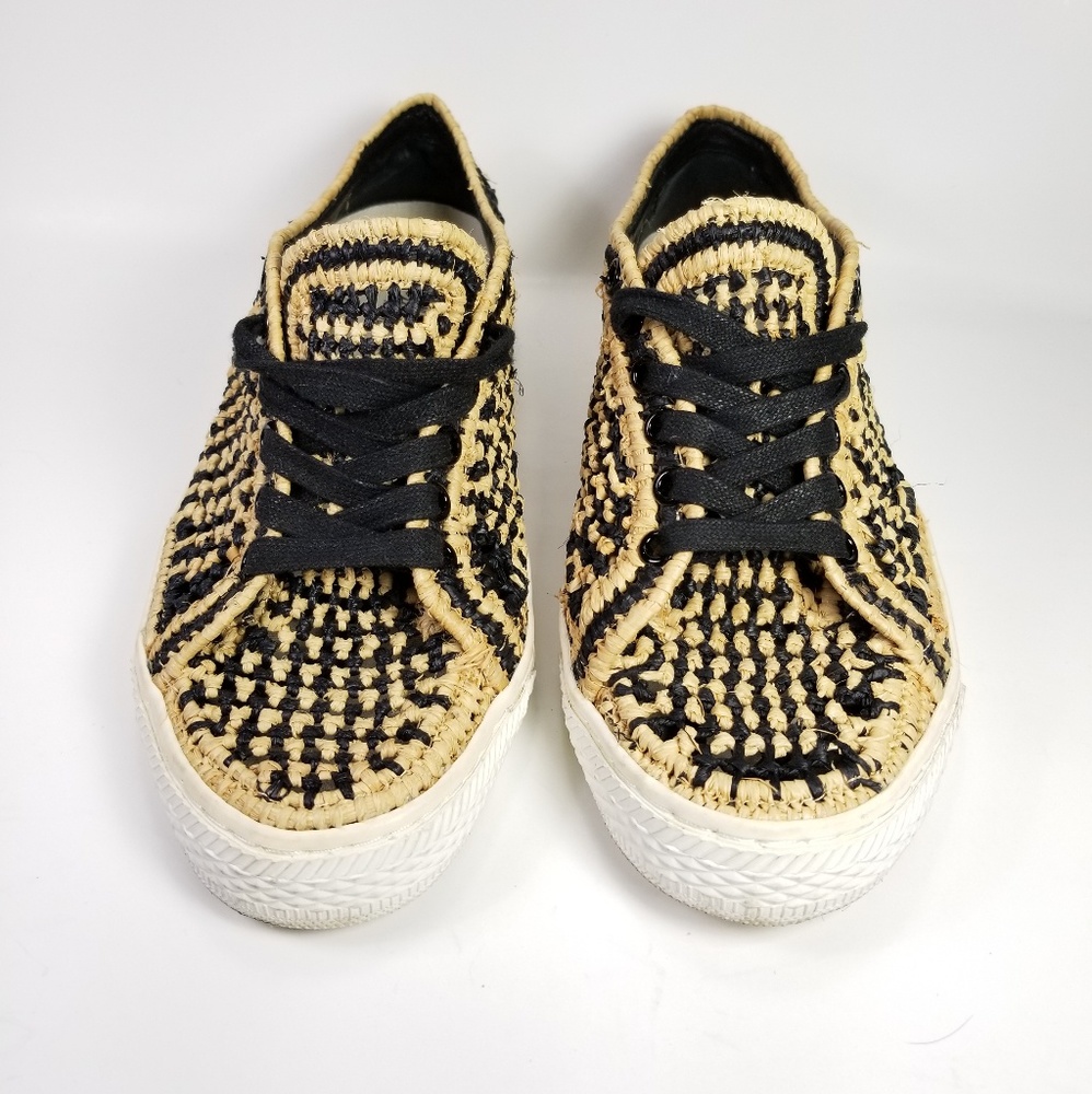 Loeffler Randall Cora-Knit Raffia Sneakers Size 7